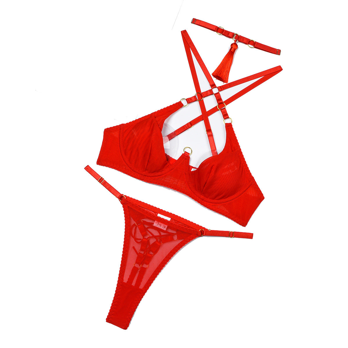 Adult Lingerie Costumes With Tassel Big Breast See Through Mesh Bondage Panties Fashion Red Girl Women Valentines Lingerie