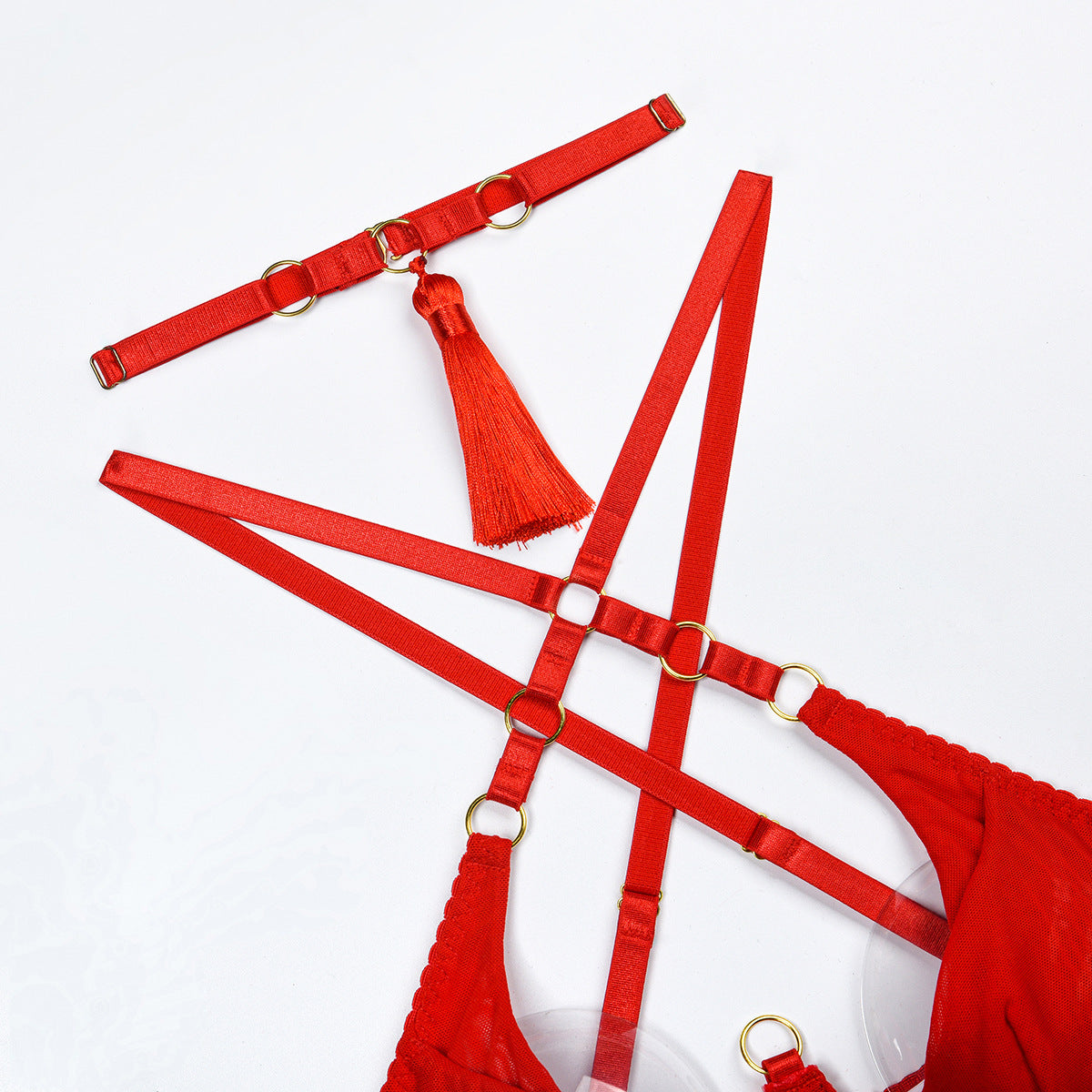 Adult Lingerie Costumes With Tassel Big Breast See Through Mesh Bondage Panties Fashion Red Girl Women Valentines Lingerie