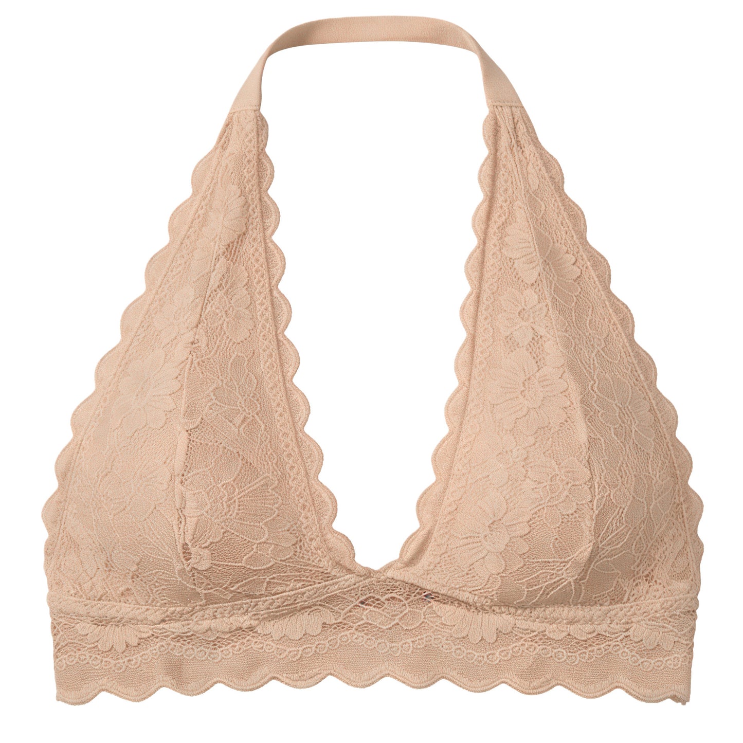 Wireless Lace Halter Bralette with Push-up Effect