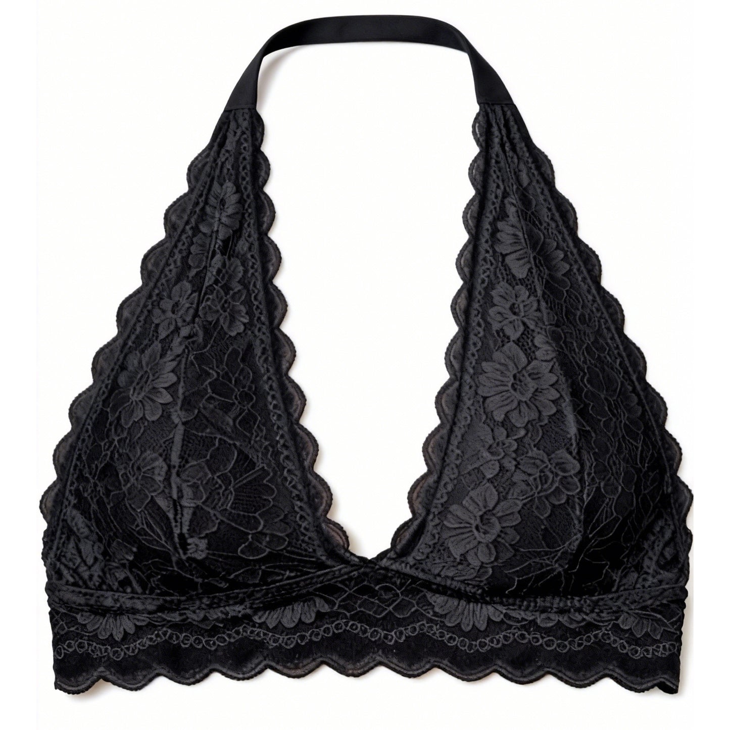 Wireless Lace Halter Bralette with Push-up Effect