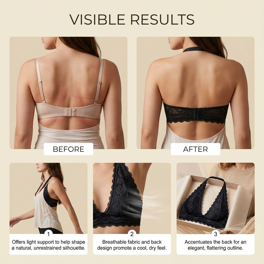 Wireless Lace Halter Bralette with Push-up Effect