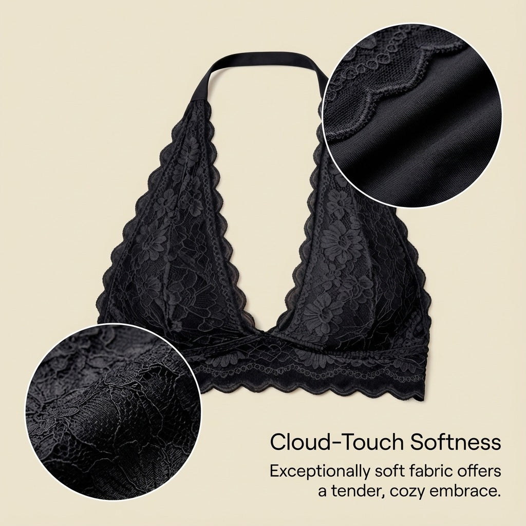 Wireless Lace Halter Bralette with Push-up Effect