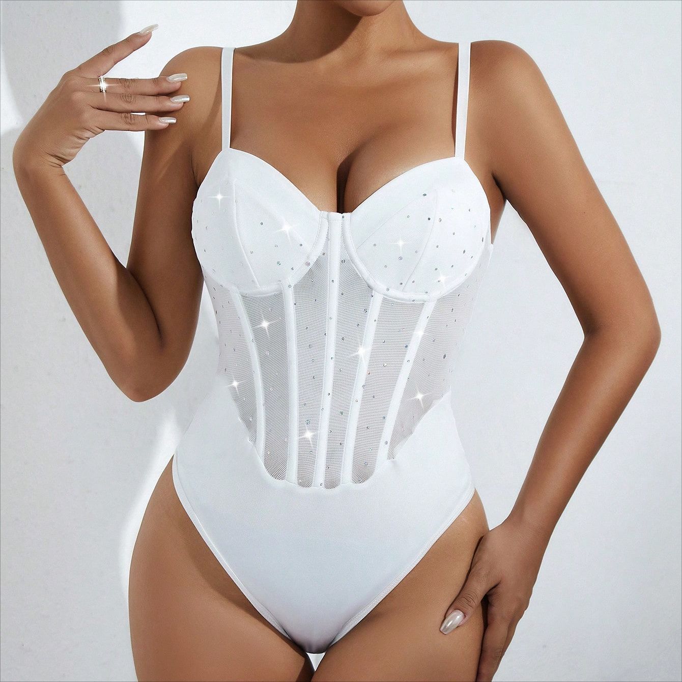 Sequined Lace Fishbone Corset Top