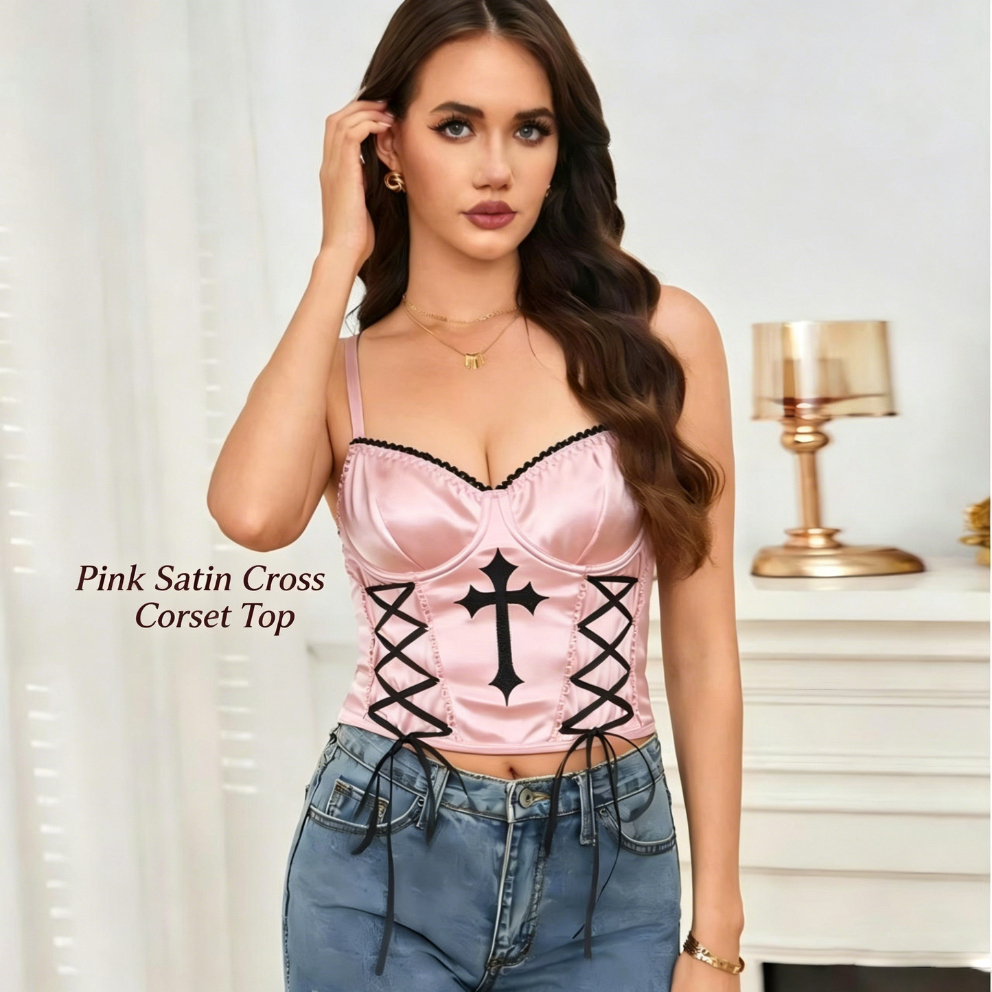 Pink Underwire Corset-Style Top without Padding
